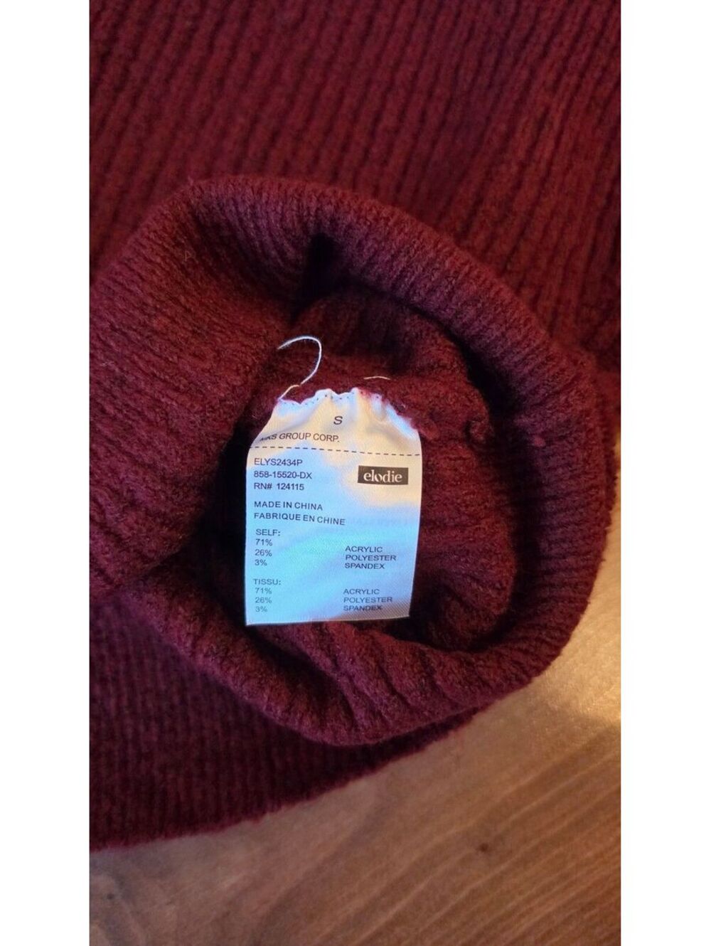 NWT Elodie Drop Shoulder Cropped Knit Sweater Maroon Wine, Small, 246 - Picture 6 of 6